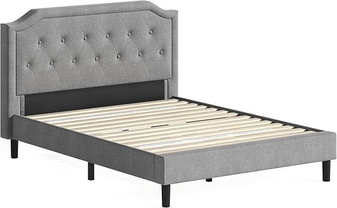 ZINUS Kellen Upholstered Scalloped Platform Bed Frame, Mattress Foundation, Wood Slat Support, No Box Spring Needed, Easy Assembly, Full