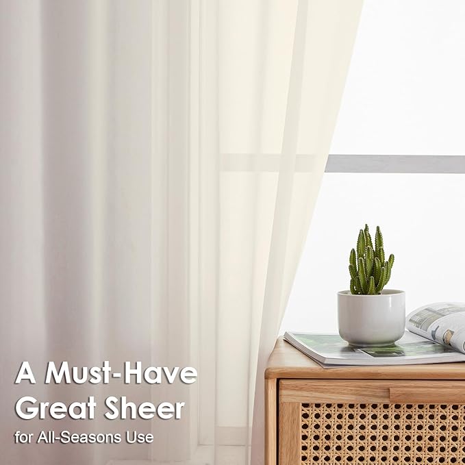 Cream Sheer Curtains 63 Inches Long 2 Panels - Image 2