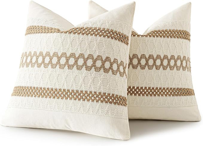 MIULEE Set of 2 Neutral Boho Decorative Pillow Covers 18x18 Inch | Farmhouse - Image 8