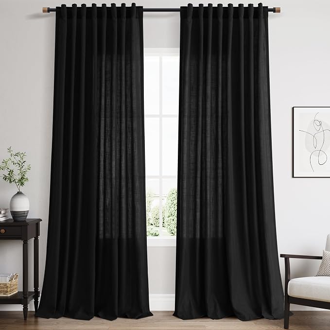 96 Inch Linen Curtains for Living Room Semi Sheer Linen Blended Curtains Back by Nanspring