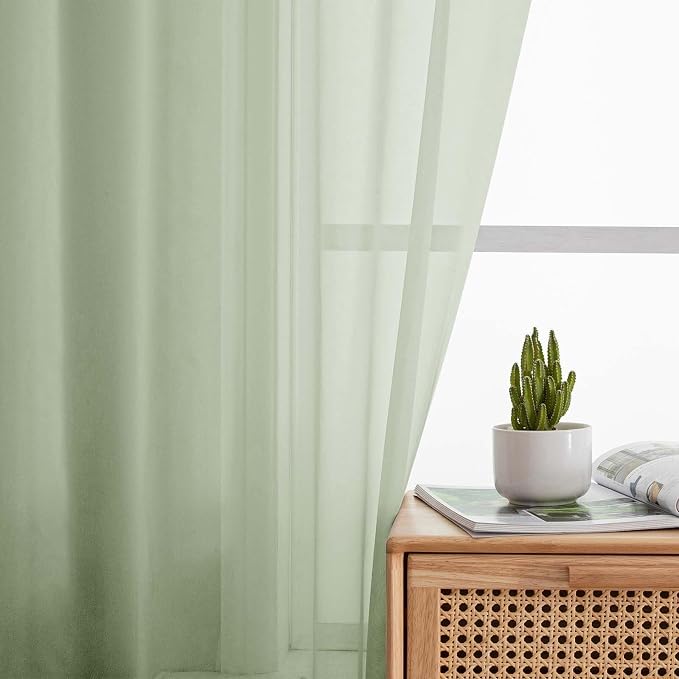 Light Green Sheer Curtains for Bedroom Living Room 96 Inches Long 2 Panels - Image 6