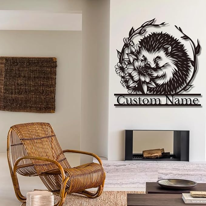 Custom Hedgehog Metal Sign, Personalized Hedgehog Metal Wall Art,Hedgehog Lovers Gift Metal Kid Room Decor,Personalized Hedgehog Lover Name Sign,Kid Nursery Decoration (Hedgehog D)