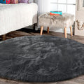 Latepis Dark Grey Round Area Rugs 8 ft Large Faux Sheepskin Fur Fluffy Washable by Latepis