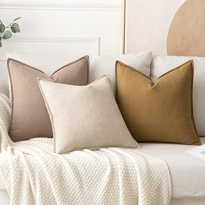 MIULEE Decorative Linen Pillow Covers 20x20 Inch Camel | Boho Farmhouse​ - Image 4