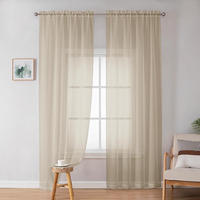 Sheer Curtains 72 Inches Long for Bedroom Living Room, Rod Pocket Fimly Solid - Image 2