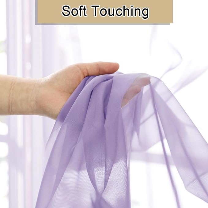 Light Purple Sheer Curtains 84 Inches Long 2 Panels, Double Rod Pocket Window - Image 8