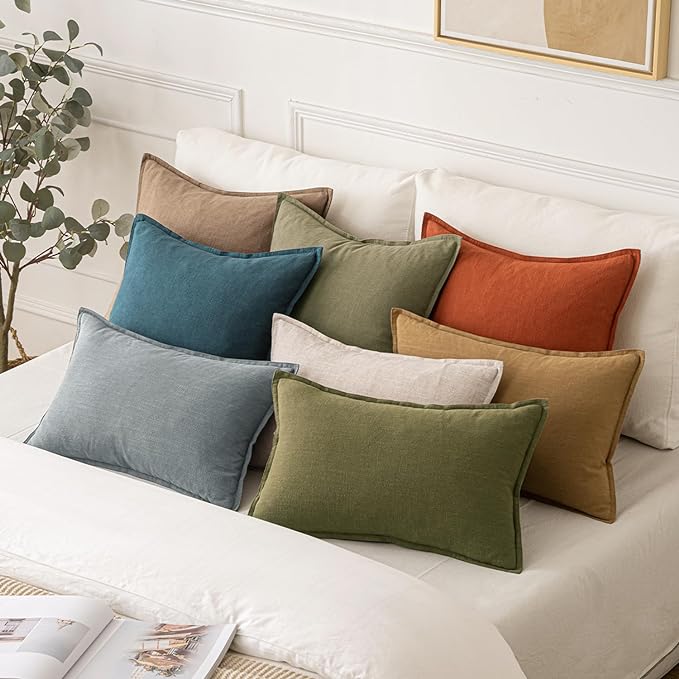 MIULEE Decorative Linen Pillow Covers 18x18 Inch Green | Boho Farmhouse​ - Image 5