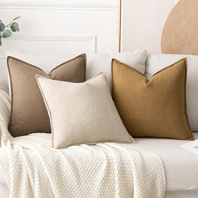MIULEE Decorative Linen Euro Sham Pillow Covers 22x22 Inch Hazel | Boho - Image 4