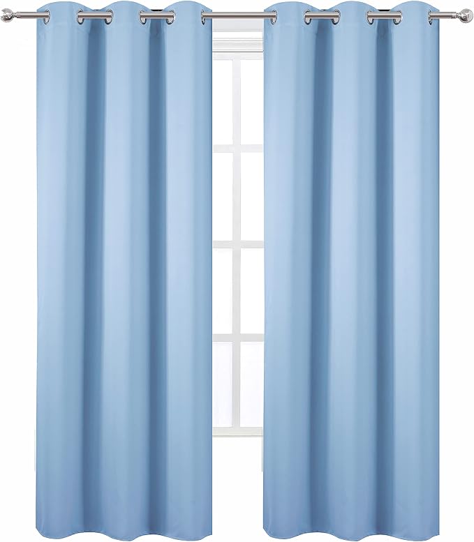 Sky Blue Thermal Blackout Curtains/42 x 95 Inch/Set of 2 Panels Room Darkening - Image 2