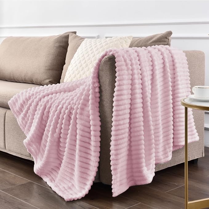 BEDELITE Ribbed Cherry Blossom Fleece Throw Blanket - Image 7
