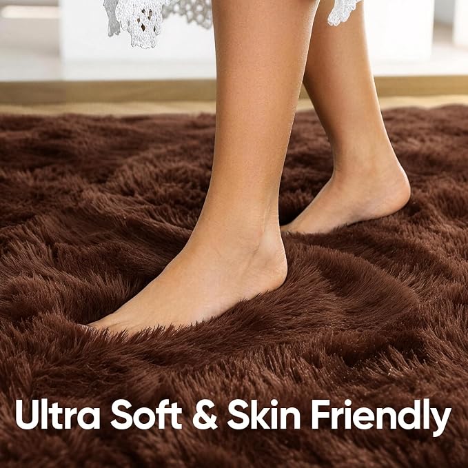Noahas 4'x5'3'' Brown Fluffy Soft Area Rug Non-Slip - Image 5