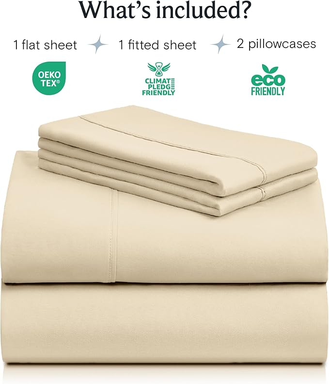 LuxClub 4 PC California King Size Sheet Set Deep Pockets Wrinkle Free Cooling Sheets Machine Washable Hotel Bedding Silky Soft - Cream California King