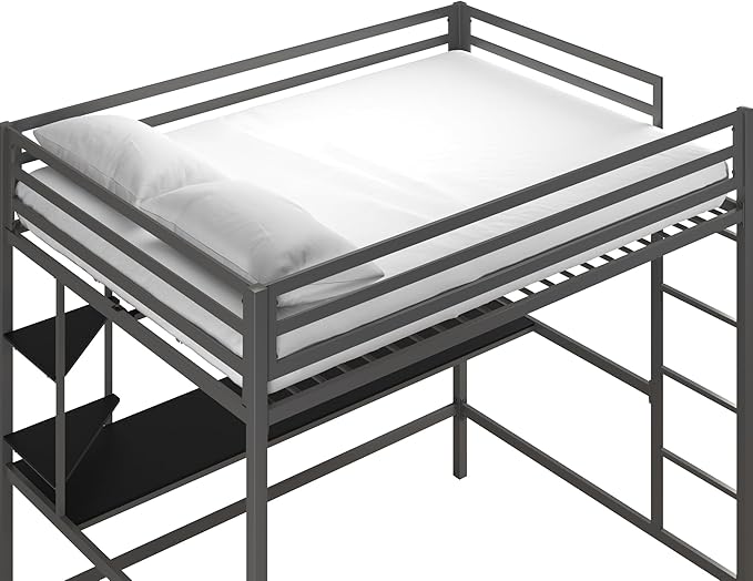 Novogratz Maxwell Metal Full Loft Bed with Desk & Shelves, Gray/Black
