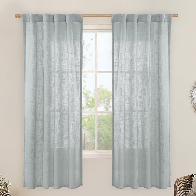 Greyish Blue Linen Curtains for Bedroom 72 Inch Length 2 Panels | Light by LAMIT