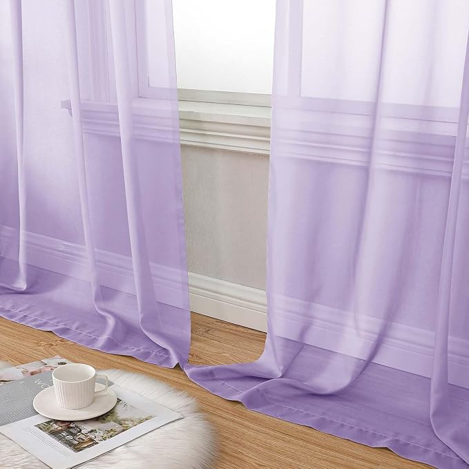 Lavender Sheer Curtain for Bedroom Living Room 72 Inches Long 2 Panels Set - Image 8