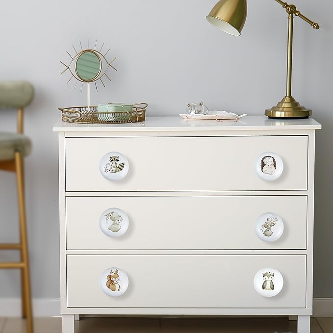 8Pack1.5 Ceramic Flower Safari Animals Cabinet Handle Knob Rabbit Nursery Wardrobe Dresser Drawer Knobs Pulls