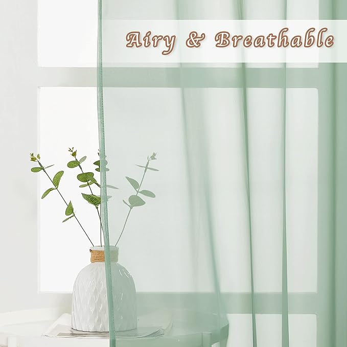 NICETOWN Sage Green Kitchen Curtains 45 inch Length, Grommet Voile Sheer Airy & - Image 3