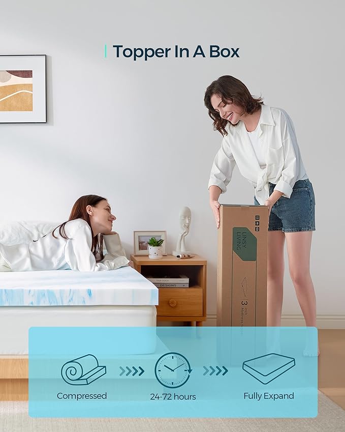 LINSY LIVING 3 Inch Mattress Topper Full, Cooling Gel Infused Swirl Memory Foam, Soft Mattress Topper for Firm Mattress, CertiPUR-US Certified Bed Topper, Full Size