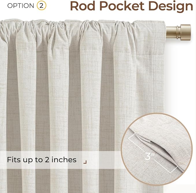 INOVADAY Extra Wide 100% Blackout Linen Curtains - Image 3