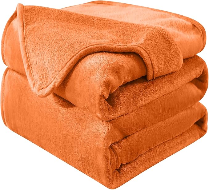 Soft Queen Size Blanket for All Season Warm Fuzzy Microplush Lightweight Thermal Fleece Summer Autumn Fall Winter Spring Blankets for Queen Full Bed Couch Sofa,90x90 Inches,Orange