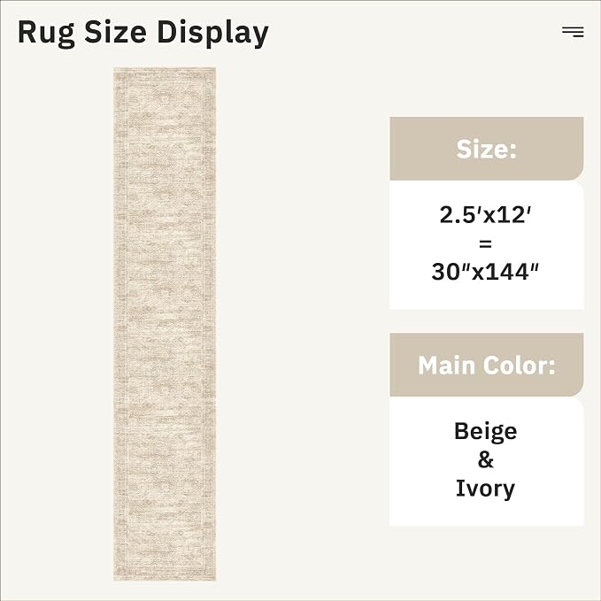 Soalmost Hallway Runner Rug 2'6" x 12' Washable Long Kitchen Rugs Beige | - Image 4