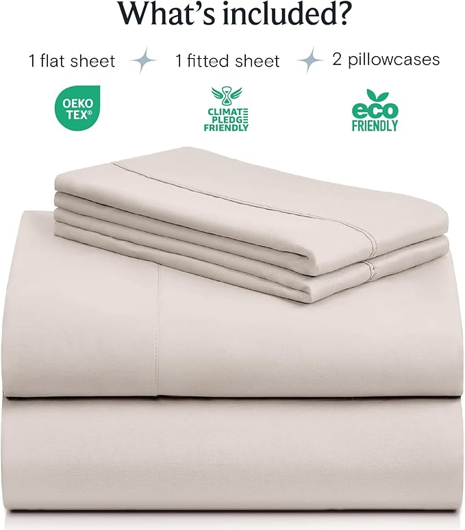 LuxClub 4 PC Sheet Set Bed Sheets Deep Pockets 16" Eco Friendly Wrinkle Free Cooling Machine Washable Hotel Bedding Silky Soft - Linen Queen