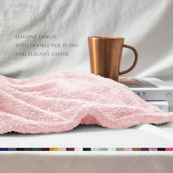 Exclusivo Mezcla Plush Fuzzy Fleece Bed Blanket King Size, Super Soft, Fluffy and Warm Blankets, Suitable for All Seasons (Light Pink, 90x104 Inches)