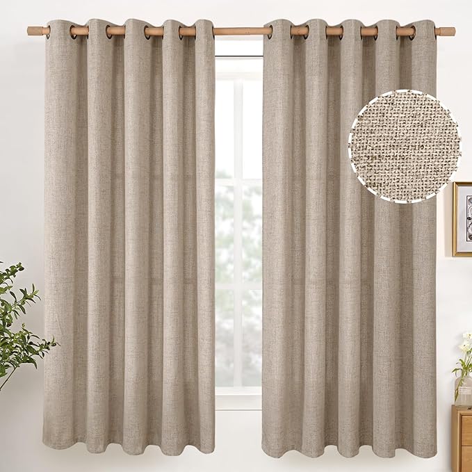 YoungsTex Oatmeal Linen Curtains 60 x 63 Inch Length 2 Panels Set | Wide Semi by YoungsTex