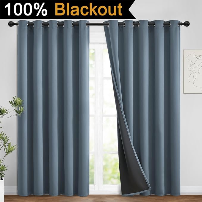 Yakamok Stone Blue 100% Blackout Curtains 84 Inches Long 62" Wide 2 Panel | - Image 2