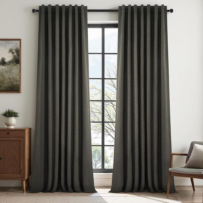 Dark Grey 100% Blackout 132 Inch Long Curtains by Topfinel
