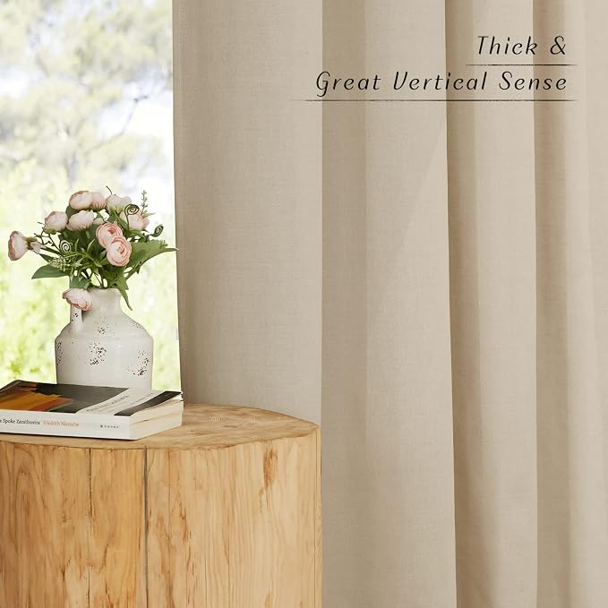 NICETOWN Linen Curtains for Windows 90 inch Long, Grommet Semi Sheer Vertical - Image 6