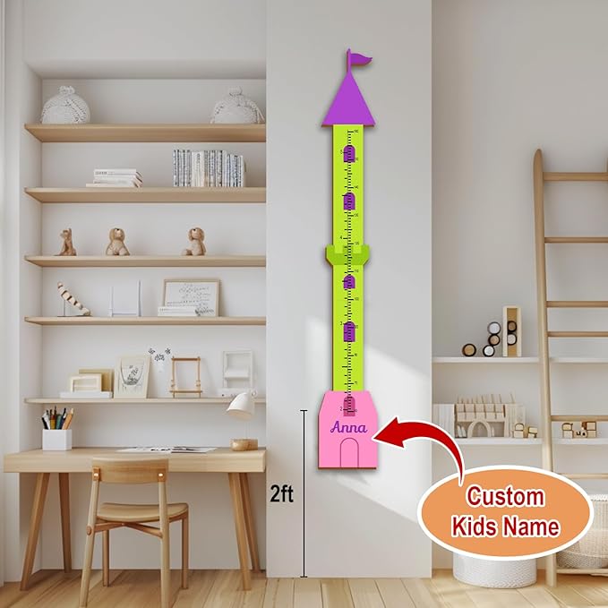 Personalized Growth Chart for Wall, Wooden Height Chart for Kids, Cute Height Measurement for Child/Girls/Boys, Baby and Toddler's Playroom/Kid's Room/Nursery Decor, Castle