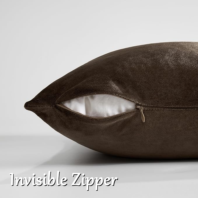 GIGIZAZA Brown Velvet Pillow Covers 18x18 Decorative Pillows Pack of 2 | Throw - Image 4