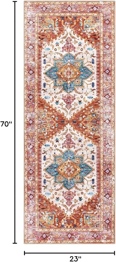 Yamaziot Washable Runner Rug, 2x6 Non-Slip Boho Vintage Hallway Kitchen Rug | - Image 2