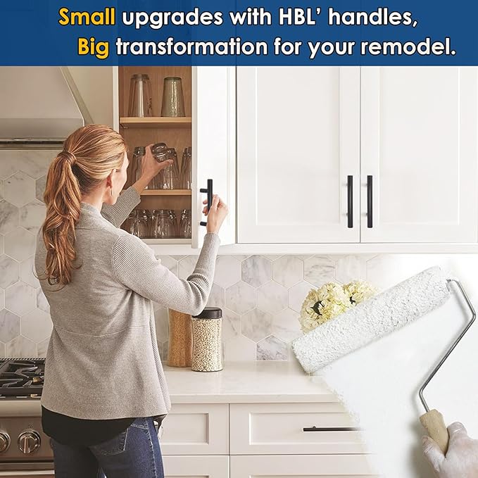 HBL' 24 Pack | 3 Inch Center to Center Matte Black Cabinet Pulls Kitchen Cabinet Handles,Made of Stainless Steel,Ideal for Cabinet,Drawer,Cupboard and Wardrobe.