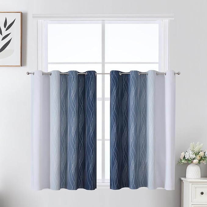 Navy Blue and Greyish White Blackout Curtains - Image 2