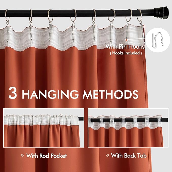 MIULEE Fall Burnt Orange Back Tab Blackout Curtains 52"x102" Length 2 Panel | - Image 3