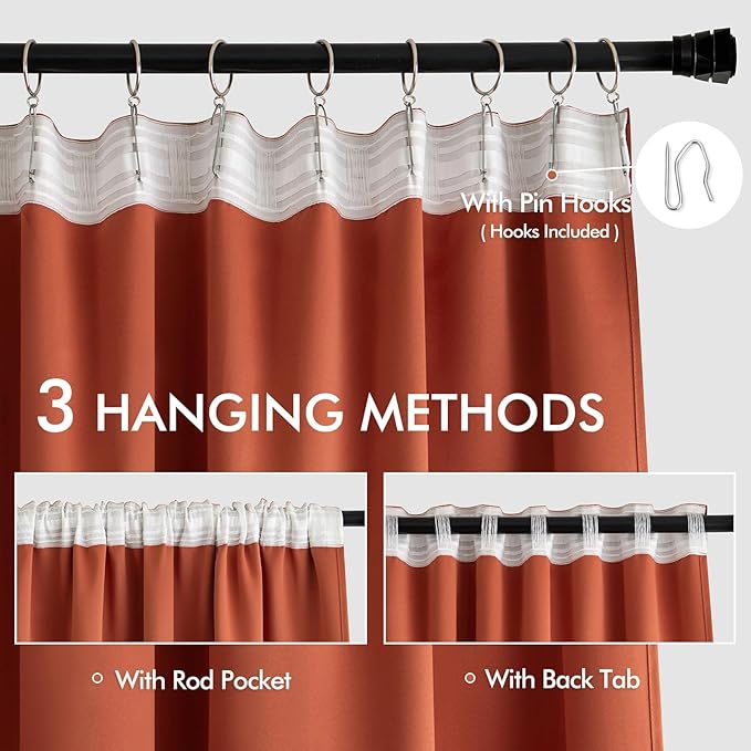 MIULEE Fall Burnt Orange Back Tab Blackout Curtains 52"x108" Length 2 Panel | - Image 3