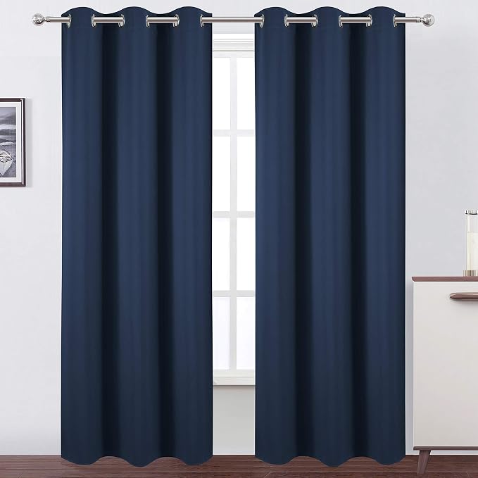 Navy Blue Blackout Curtains 34 x 84 Inch Length/Set of 2 Curtain Panels/Thermal by Lemomo
