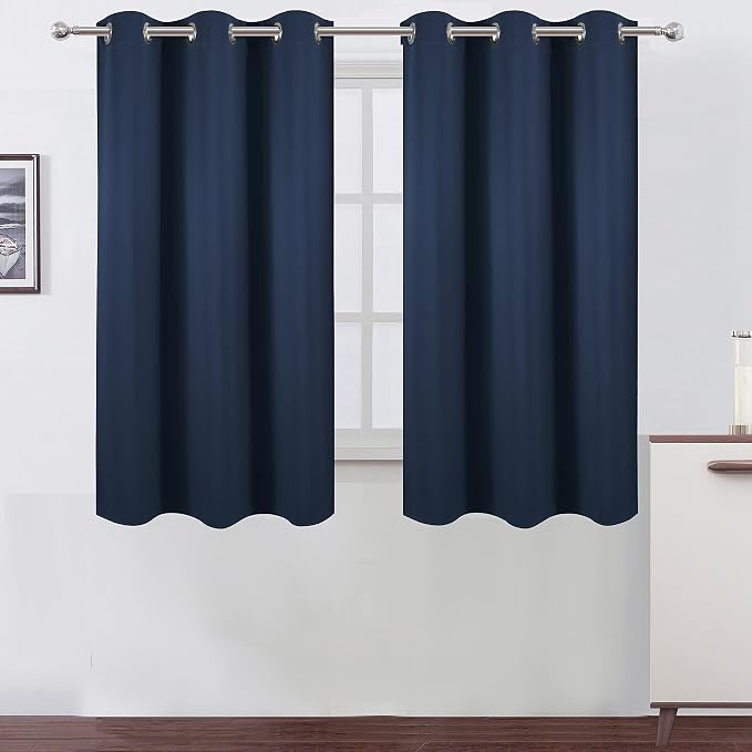 Navy Blue Blackout Curtains 34 x 54 Inch Length/Set of 2 Curtain Panels/Thermal by Lemomo