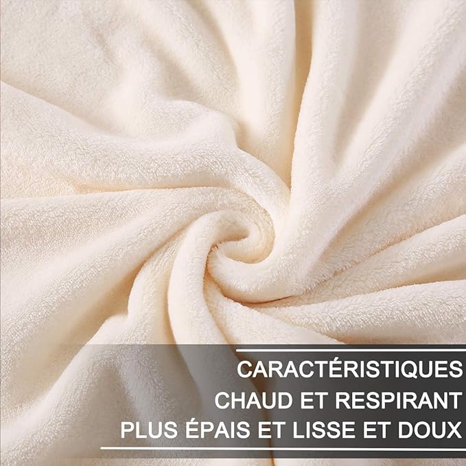 HOZY Soft Blanket Queen Size Fleece Warm Fuzzy Throw Blankets for The Bed Sofa Lightweight 350GSM Ivory 90"*90"
