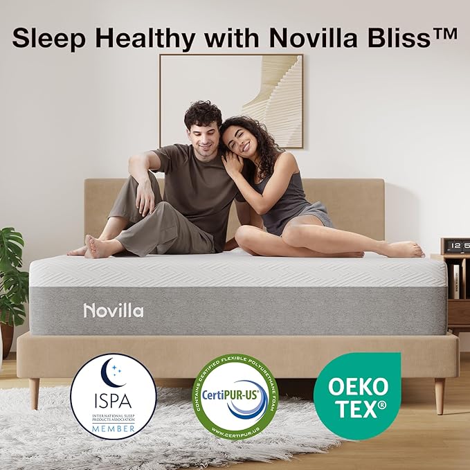 Novilla Twin XL Mattress, 10 Inch Gel Memory Foam XL Twin Mattress for Cool Night & Pressure Relief, Medium Plush Mattresses in a Box, Bliss