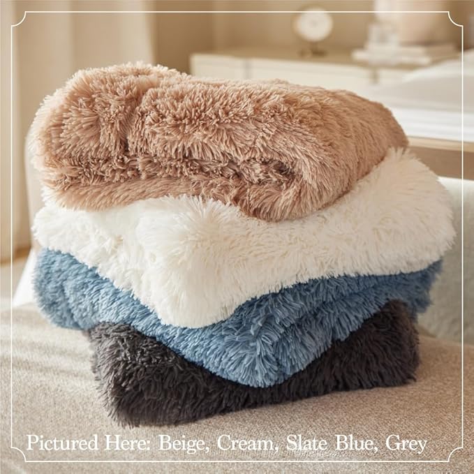 The Connecticut Home Co Throw Blanket Soft Fluffy Room Decor, Cozy Warm Throws for Bed, Couch, Gifts for Women, Bedroom Cute Aesthetic Blankets Shag and Sherpa, 65x50, Sage