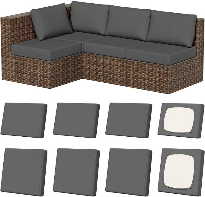 8Pcs Outdoor Cushion Covers, Stretch Patio Furniture Couch Chair Slipcovers | by VORSHAPE