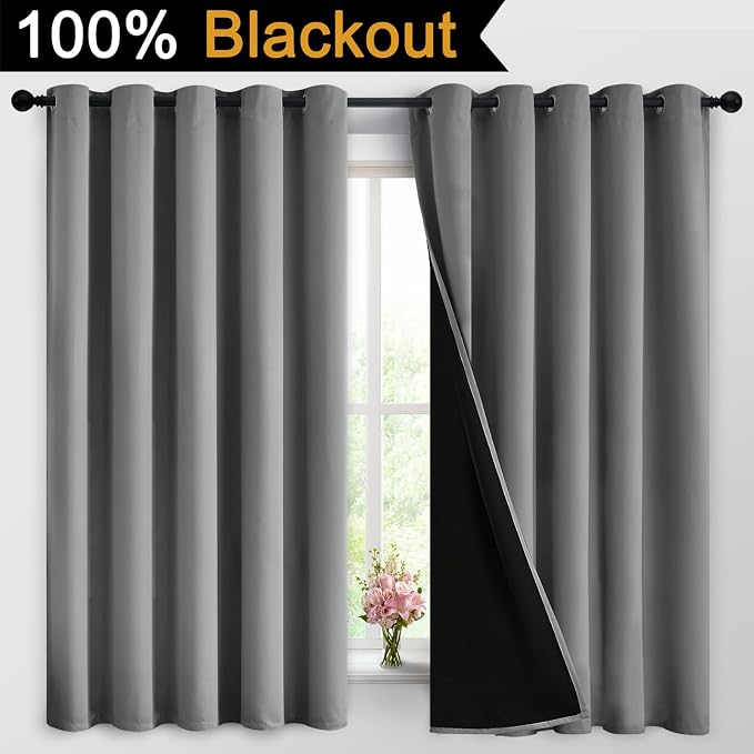 Yakamok Grey Blackout Curtains 63 Inches Long - Image 2