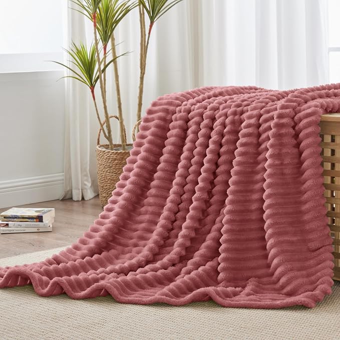 BEDELITE Striped Fleece Throw Blanket, Brick Dust, Soft Cozy, Lightweight Warm - Image 7