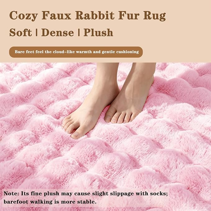 Pink Rabbit Plush Rug 3'x5', Fluffy Shaggy Area Rug - Image 4