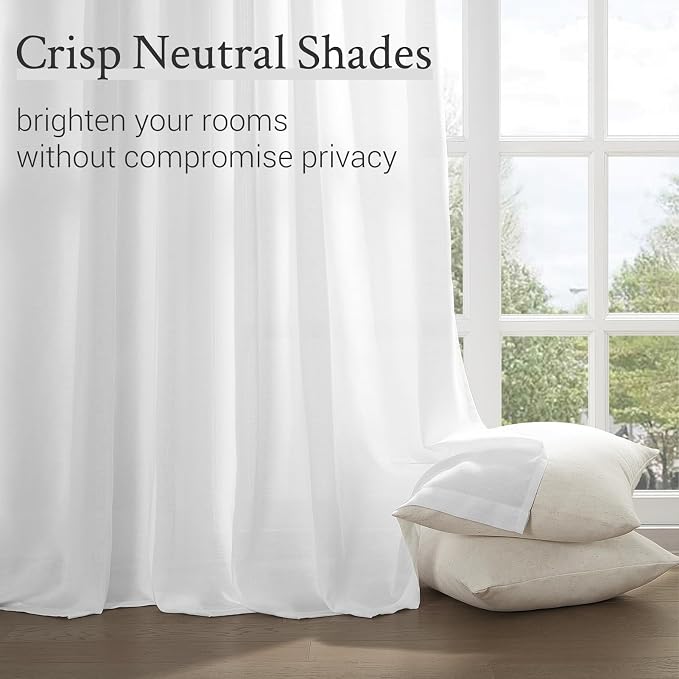 Topfinel 102 Inches Long Beige White Pinch Pleated Sheer Curtains - Image 7
