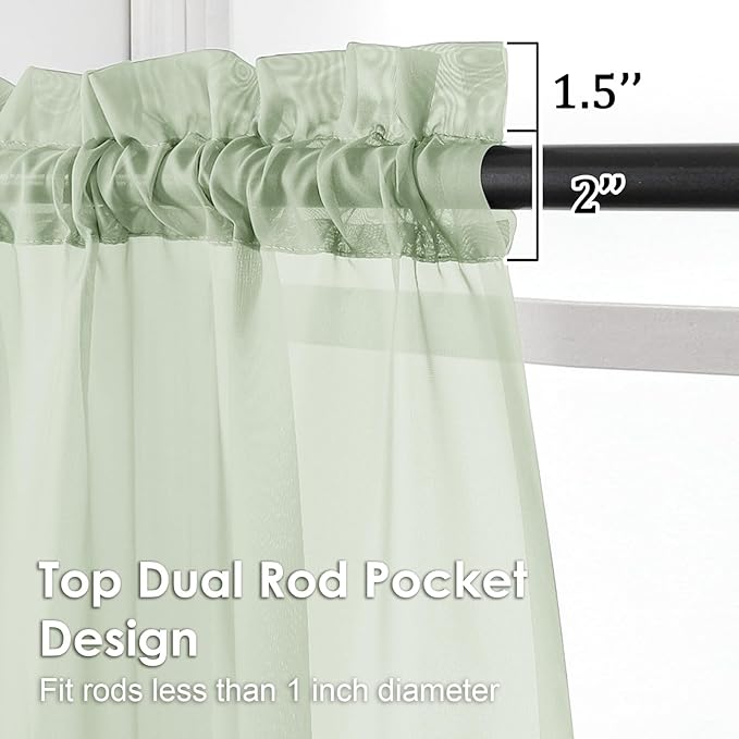 Light Green Sheer Curtains 72 Inches Long 2 Panels - Image 2