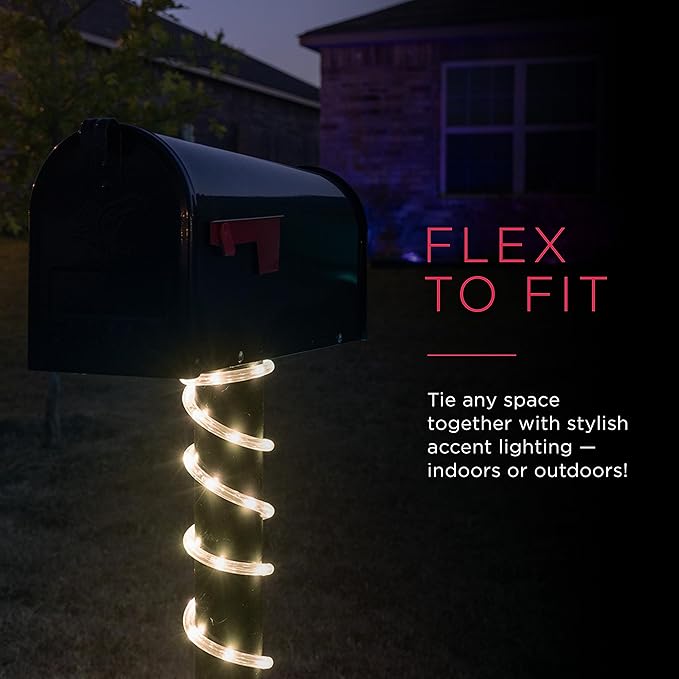 UltraPro LED Rope Lights, 50ft Classic Clear Rope, Warm White Light 3000K, Indoor/Outdoor, Flexible, Linkable, Durable, Rope Lights Outdoor, 54505